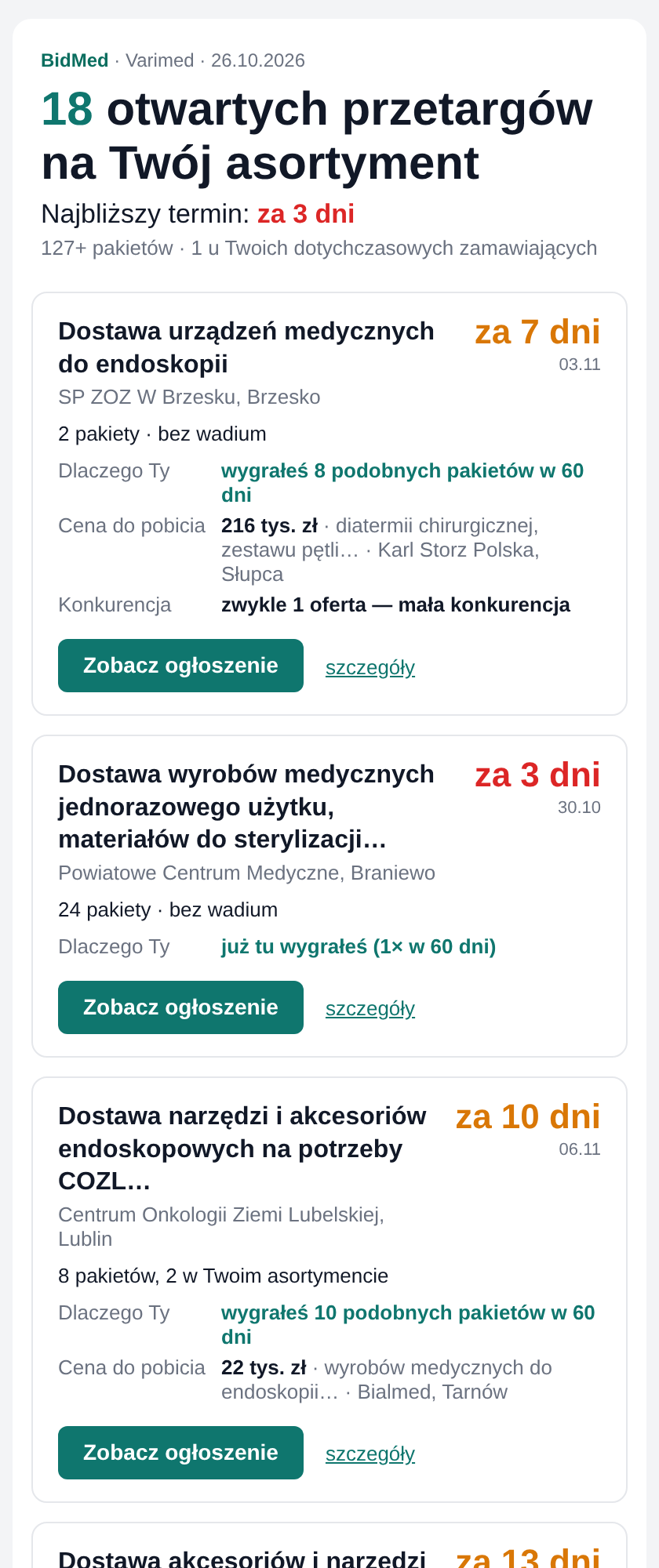 Przykładowy poranny raport na telefonie